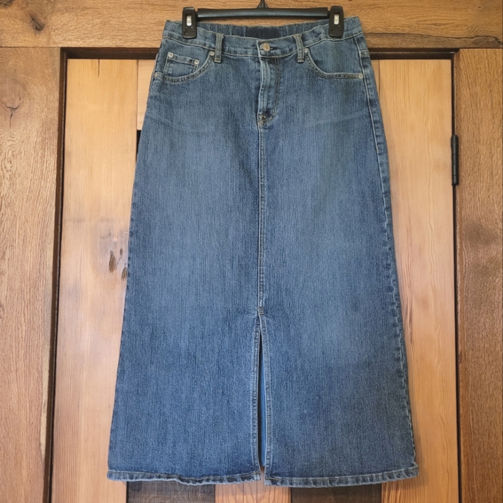 Zena Jeans Long Straight Casual Modest Classic Dark Blue Denim Skirt- W29" L31"
